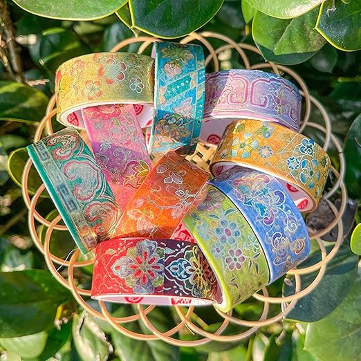 12 Rolls Vintage Washi Tape Set, Gold Foil Decorative Masking Tape for Scrapbooking, Bullet Journal, Planner, DIY Crafts, Gift Wrapping
