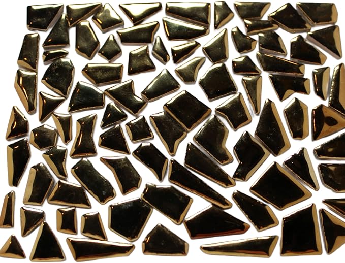 Ceramic Mosaic Tiles for Crafts & Art Projects 200 Grams Vibrant Colors Pieces Fit Together Like a Puzzle Endless Creative Ideas for Mosaic Art DIY Hobbies Small Sizes (Metallic Gold)