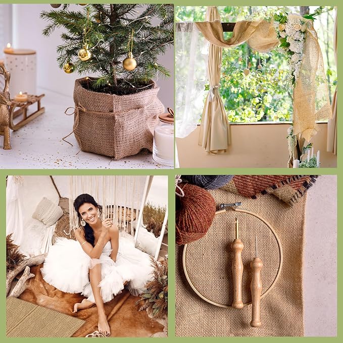 Buryeah 40 Inch x 100 ft Burlap Fabrics Roll Natural Jute Burlap Tree Wraps Protector Winter Frost Plant Blankets Cloth Weed Barrier Fabric Garden Plants for Winter Outdoor Trees Shrubs Party