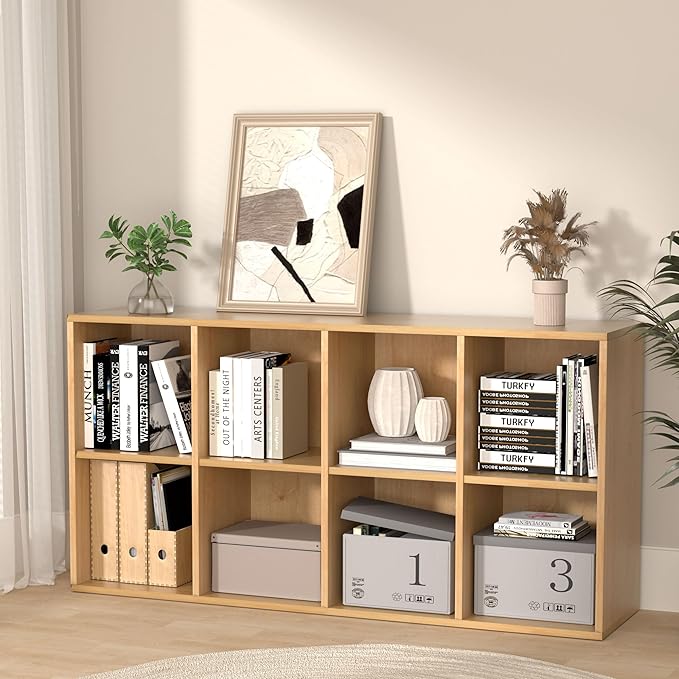 Wooden 8 Cube Storage Organizer with Closed Back Panel, Cube Shelf Heavy Duty Cubby Storage Organizer with Compartments for Living,Display Shelf,Bookshelf Furniture (Oak, 8-Cube)