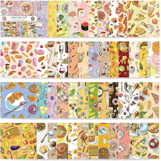 Origami Paper Kit 50 Sheets 70GSM 6 Inch Square Double Sided Color 50 Vivid Japanese Washi Chiyo Colors for Hand Crafts Origami Paper Arts Creativity.Dessert