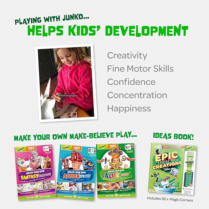 JUNKO Create Your Own Unicorn, Princess Crown & Warrior Helmet | Build and Color Paper Craft Kit for Girls | Ages 6-10