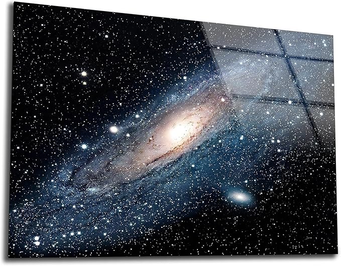 SpiritualHands Andromeda Space Galaxy Glass Wall Art Painting for Living Room, Tempered Glass Modern Prints Decor, Large Vivid Color Panel for Bedroom, Kitchen, or Office