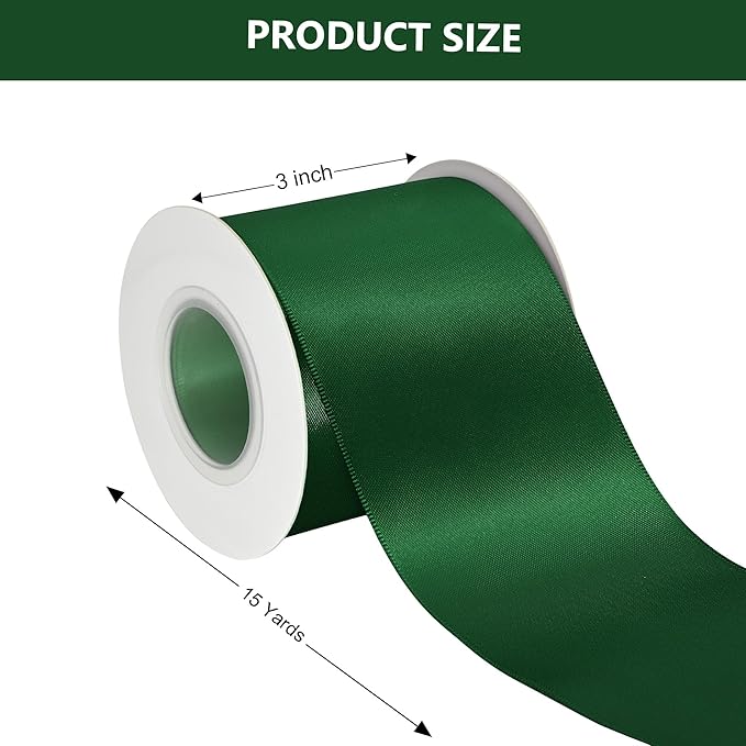 Forest Green Satin Ribbon 3 Inch X 15 Yards Solid Color Double Faced Ribbons Perfect for Crafts Wedding Decor Bow Making Arts Sewing and More