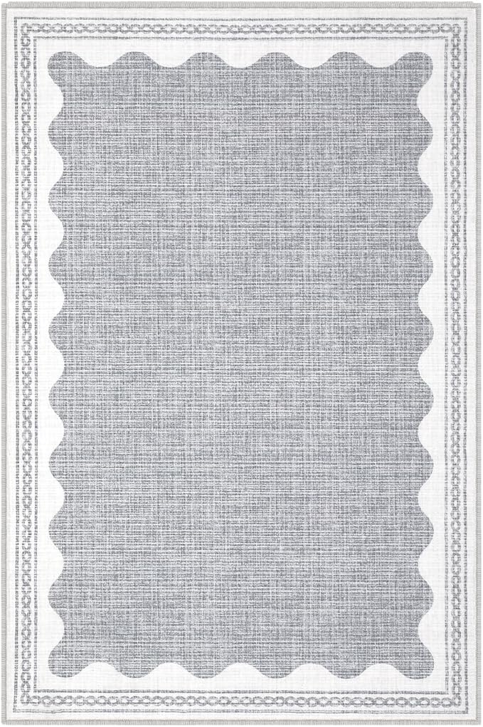 Scalloped Rug 2x3 Rugs for Entryway, Solid Grey Rug Small Area Rugs Non Slip Scalloped Bath Mat, Washable Front Door Mat Indoor Entrance,Soft Girls Nursery Dorm Carpet for Bedroom Kitchen