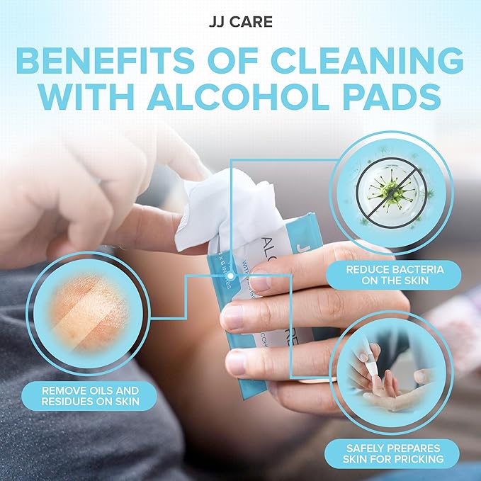 JJ CARE Large Alcohol Prep Pads [Pack of 120], 4 x 6" Sterile Prep Pads Individually Wrapped, 70% Isopropyl Alcohol Wipes, 2 Ply First Aid Swabs, Perfect for Medical, First Aid Kit & Home