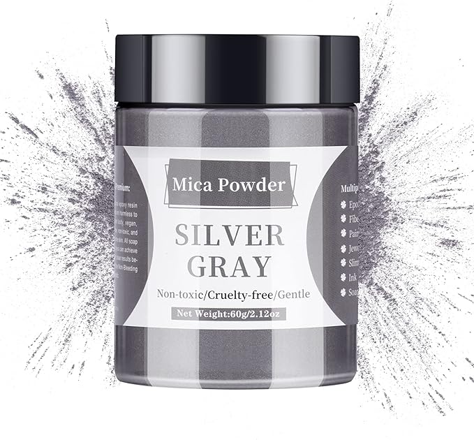 Mica Powder - 60g Mica Powder for Epoxy Resin - Pearl Pigment Powder Dye for Resin/Eye Shadow/Soap Making/Nails/Bath Bombs etc. (Silver Gray)