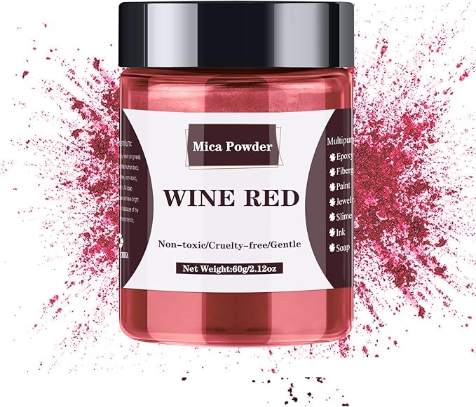 Mica Powder - 60g Mica Powder for Epoxy Resin - Pearl Pigment Powder Dye for Resin/Eye Shadow/Soap Making/Nails/Bath Bombs etc. (Wine Red)