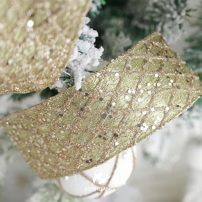 HUIHUANG Champagne Glitter Wired Ribbon for Christmas Tree 2.5 inch Champagne Gold Diamond Mesh Ribbon for Tree Decoration, Wreaths, Garland, Gift Wrapping, Bows Making, Home Decor -10 Yards