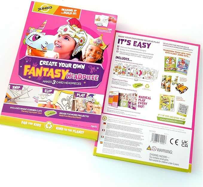 JUNKO Create Your Own Unicorn, Princess Crown & Warrior Helmet | Build and Color Paper Craft Kit for Girls | Ages 6-10