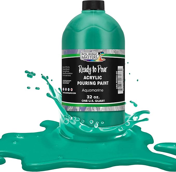 POURING MASTERS Aquamarine Acrylic Ready to Pour Pouring Paint - Premium 32-Ounce Pre-Mixed Water-Based - for Canvas, Wood, Paper, Crafts, Tile, Rocks and More