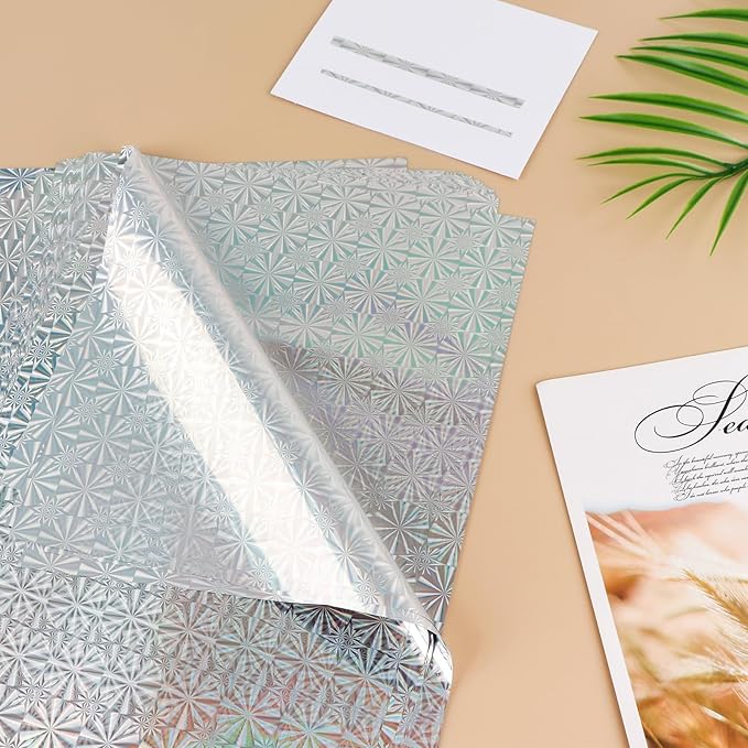 Briartw 20x29cm Hot Foil Paper 50 Sheets Pack Toner Reactive Foil Hot Stamping Foil Paper by Laser Printer and Laminator for Scrapbooking Craft Cardmaking DIY Album (Silver Snowflake, 50 Sheets)