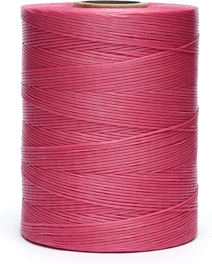 Waxed Thread,852Yards 150D 0.8mm Flat Polyester Wax Thread for Hand Sewing Leather Craft DIY Projects Shoes Repair Book Binding(Peach Red)