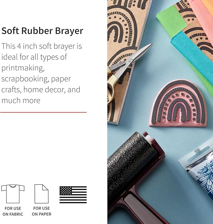 Speedball Pop-in Soft Rubber Brayer, 4" (6-Pack) – Roller Tool for Crafting and Block Printing, Vinyl, Comfort Grip Handle