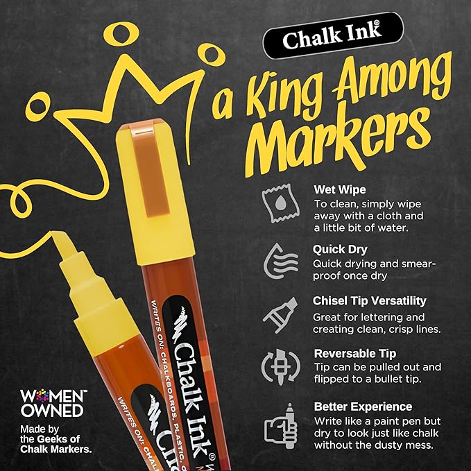 Chalk Ink Chisel Tip Wet Wipe Chalk Markers (6mm, Skip and Go, 8 Pack)