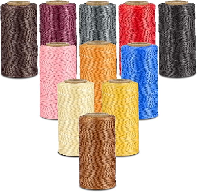 Flexzion Waxed Thread - 284 Yards 0.8mm 150D Polyester Wax Thread for Leather Sewing, Bookbinding, Stitching & DIY Projects (Khaki)