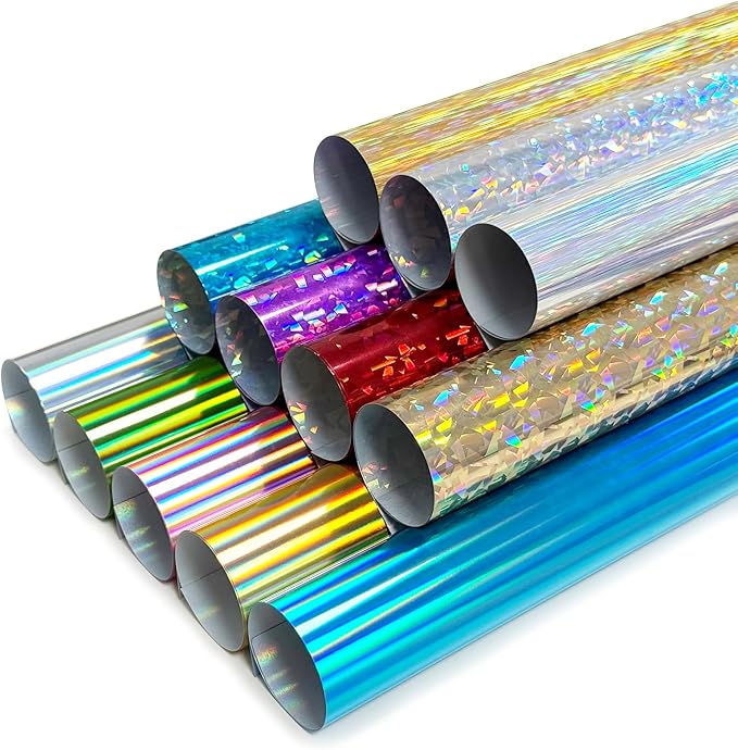 ROFISUESheet MetallicFoil HeatTransferVinyl12Inch*10Inch*12pcsBundleChrome HTV VibrantColors for Stunning T-Shirt DesignsPerfect forDIY (Foil Engraved Film in Thunder Color, 12Inch*10Inch*12pcs)