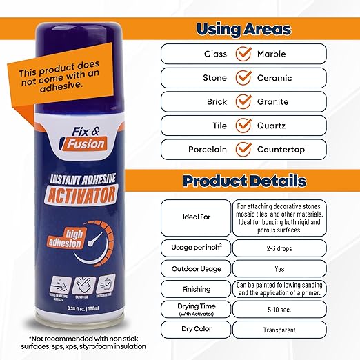 FIX & FUSION Activator Spray (3.38 Fl Oz), Instant Cure Accelerator for Cyanoacrylate (CA) Super Glue for Wood, Plastic, Rubber, Granite, and DIY & Professional, Accelerates Bonding Strength, (6 Pack)