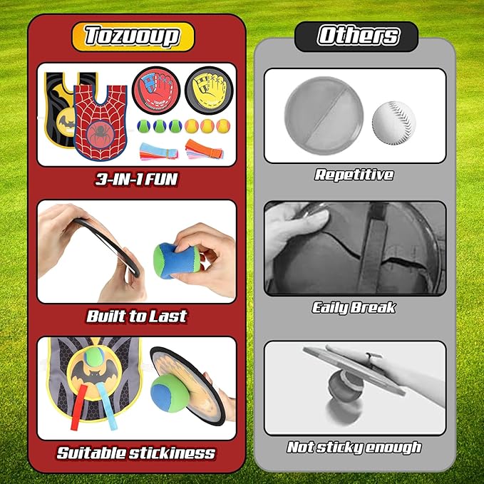 3-in-1 Toss and Catch Ball Game Set, Kids Toddler Baseball Glove, Beach Games Outdoor Yard Lawn Toys for Kids & Family, Birthday Gifts Toys for 3 4 5 6 7 8-12 Year Old Boys and Girls