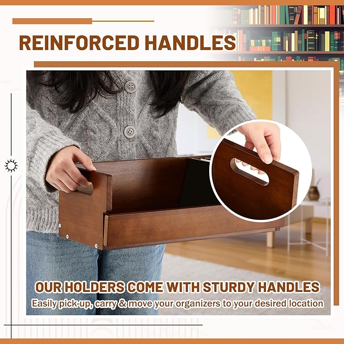 1 Set Wooden CD Storage Box Holder Shelf Cassette Tape Display Racks with Carrying Handles, Organizer Shelf for Movie Cases, DVDs, Each Set Can Store up to 36 Pcs CDs (Brown)