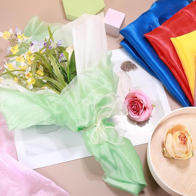MECCANIXITY Iridescent Sheer Organza Fabric, 10 Yards x 59 Inches Solid Holographic Shiny Fabric Organza Cloth for Wedding, Curtains, Costume, Photo Background, Dark Pink