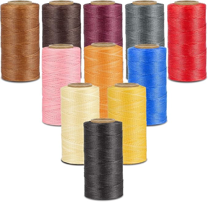 Flexzion Waxed Thread - 284 Yards 0.8mm 150D Polyester Wax Thread for Leather Sewing, Bookbinding, Stitching, & DIY Projects (Black)