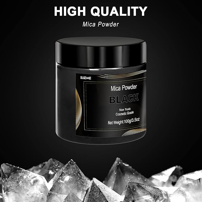 Black Mica Powder Pigment (100g) -Cosmetic Grade Metallic Mica Powder for Epoxy Resin, Lip Gloss, Soap,Candle Making, Bath Bombs,Tumblers, Jewelry, Dyes, and DIY Crafting Projects(Black, 3.5oz)