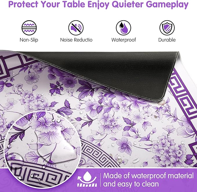 Mahjong Mat for Table 33x33 Inch, No-Crease, Anti-Slip, Noise-Reducing American Mahjong Mat, Mahjong Table Mat with Carry Bag,Neoprene Mahjong Mat for Poker, Card, Board(Purple)