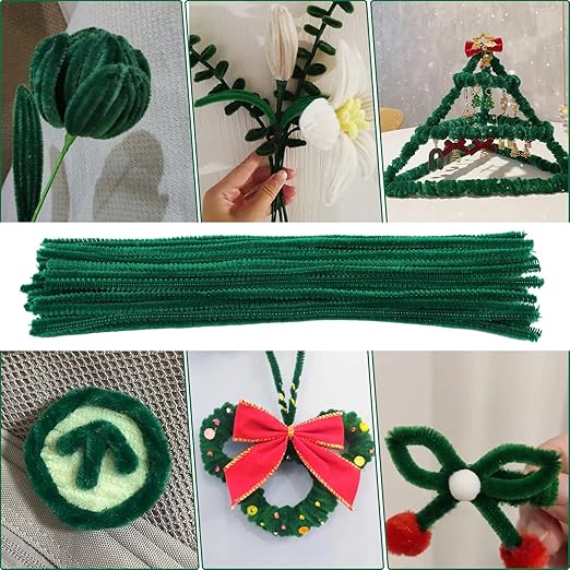60 Pieces Green Pipe Cleaners - Pipe Cleaners Chenille Stem,Bulk Art & Craft Pipe Cleaners for Christmas Craft and Creative Home Decoration