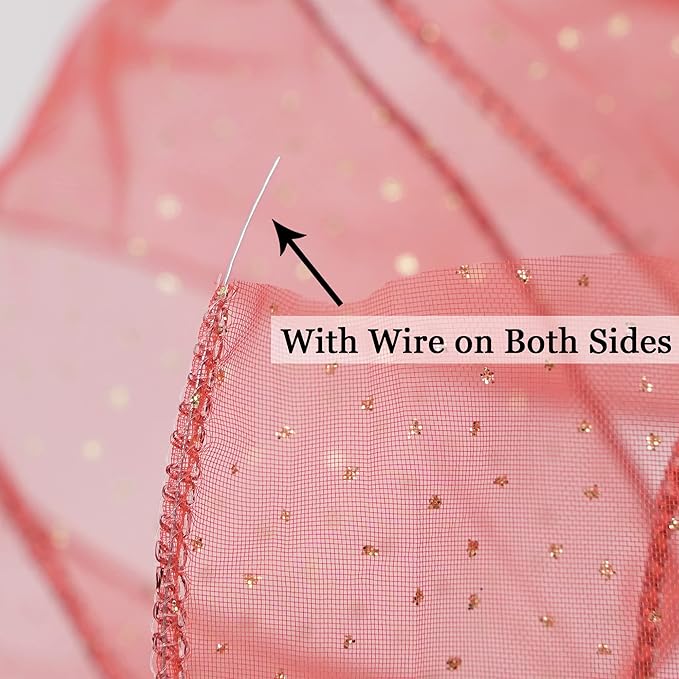 MEEDEE Red Gold Wired Ribbon - 2.5 Inch Sheer Ribbon with Gold Glitter Polka Dots for Christmas Tree, Wreath and Bow Making