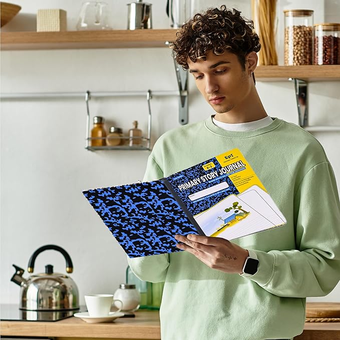 EPI Marble Hardcover Primary Ruled Composition Notebook | 200 Pages (100 Sheets), 9.75 x 7.5 in, Sturdy Sewn Binding | School, Office, Journaling, Notes - 48 Pack