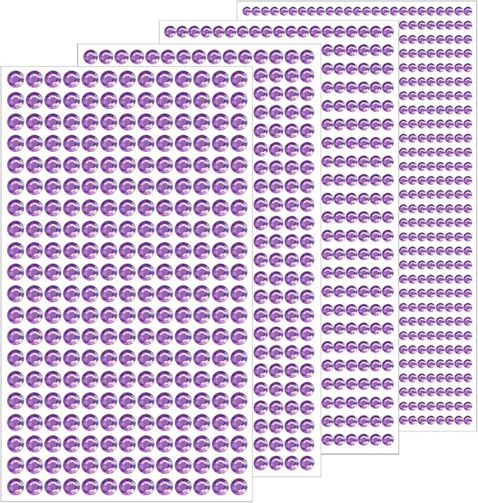 1799 Pcs 4 Sheets Rhinestone Stickers 3/4/5/6 mm Self Adhesive Rhinestones Gems for Face Eyes Makeup Hair Body (Light purple-3/4/5/6mm)