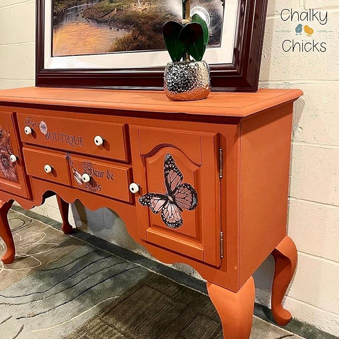 Chalky Chicks All-in-One Chalk Paint for Furniture or Cabinet - 16 Fl Oz - Matte Finish Pumpkin Pie Orange for Metal, Wood Furniture Paint - No Sanding All-in-One for Home Decor & Crafts, USA Made