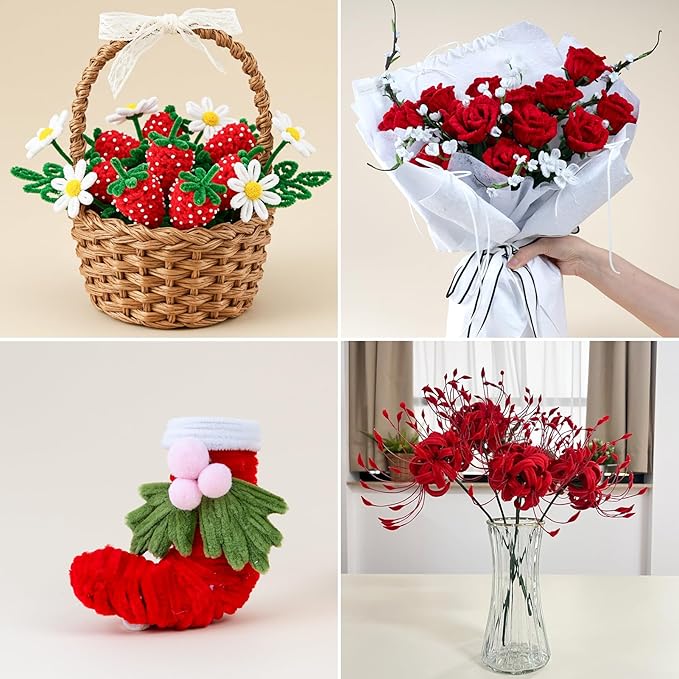 Caydo 300 Pieces Red Color Pipe Cleaners Craft Chenille Stems for DIY Art Creative Crafts Party Christmas Decorations (12 Inch x 6 mm)