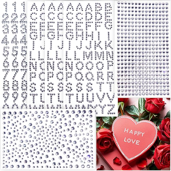 565 Pcs Crafting Number Letter Gems Stickers, Self Adhesive Small Rhinestone Alphabet Letter Gems for Crafts, Stick On Gems Stickers for Grad Cap, Scrapbook, Crafting Art Decoration
