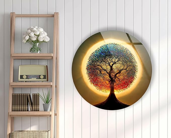 My Photostation.com 27.5''(70cm) Diameter Life of Tree Round Glass Wall Art Tempered Glass Printing Wall Decor Large Wall Art Wall Hangings