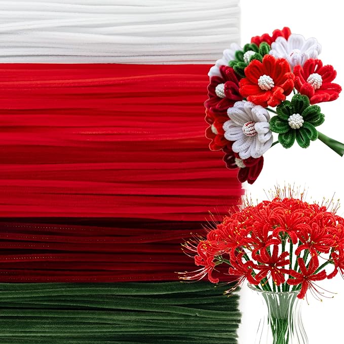 Caydo 500 Pieces Red White Green Pipe Cleaners, Chenille Stems, Pipe Cleaner Crafts for DIY Art and Craft Projects Creative Gift Party Christmas Decorations