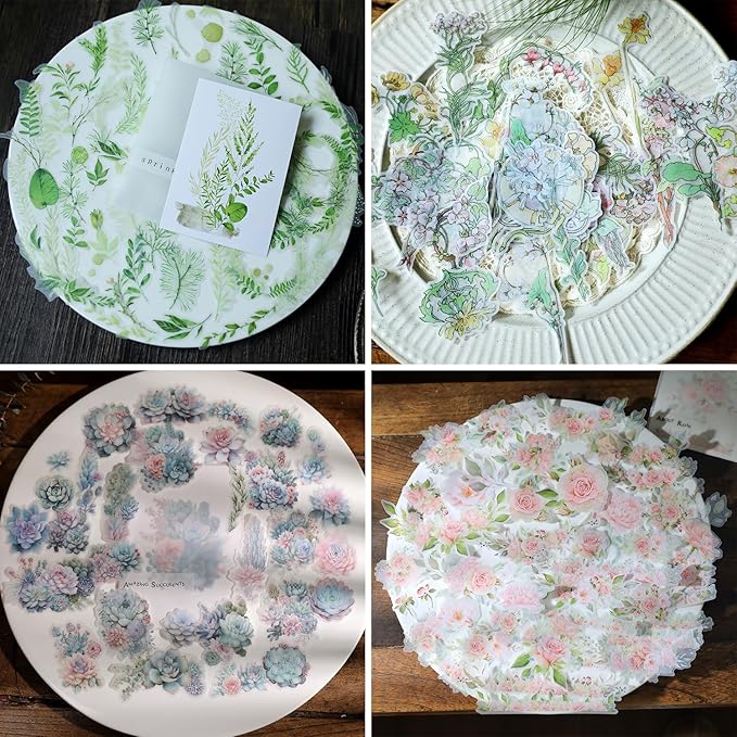 Vintage Vellum Stickers Floral Plants Elements Scrapbooking Supplies Flowers Botanic Natural Translucent Paper Self-Adhesive Junk-Journal Items (All Plants Collection)