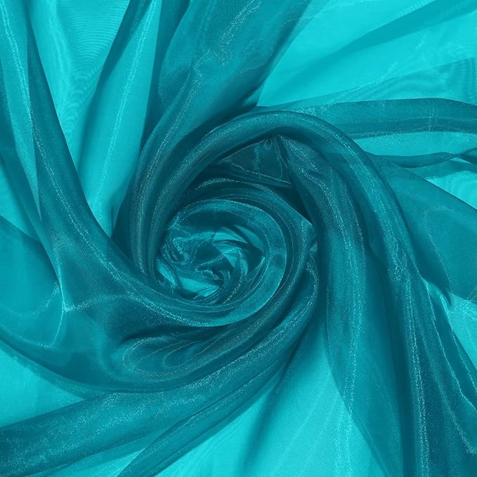P Pothuiny Sheer Organza Fabric by The Yard, 1 Yard x 60 Inch Wide Bridal Teal Organza Tulle Fabric Roll Shiny Gauze Fashion Dress Sewing Craft for Wedding Party Decorations Backdrop