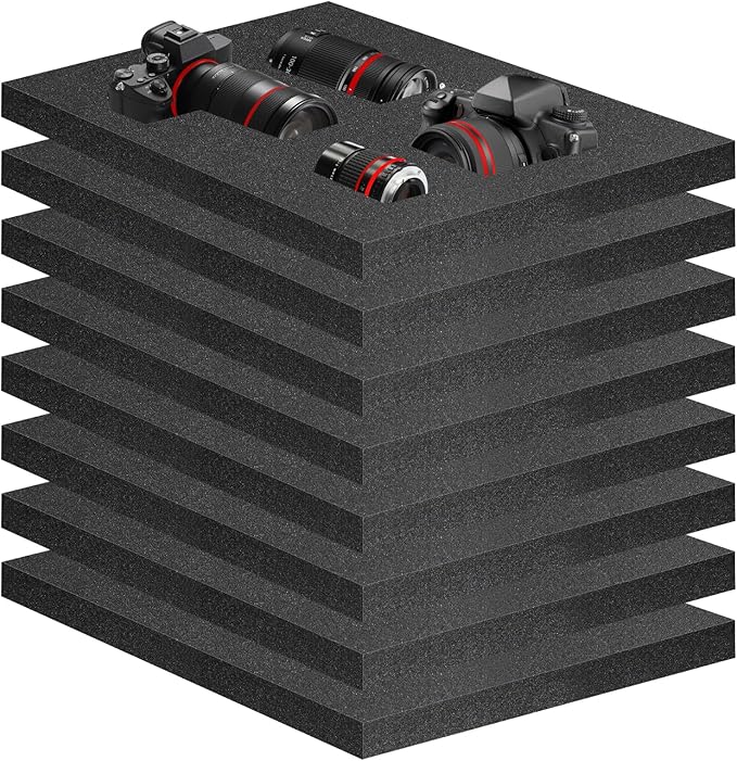 Eunice 8Pcs Polyurethane Foam Sheets - 16 x 12 x 1 Inch Cuttable Foam Inserts for Cases, Packing Foam Pads for Tool Box, Camera Storage and Crafts