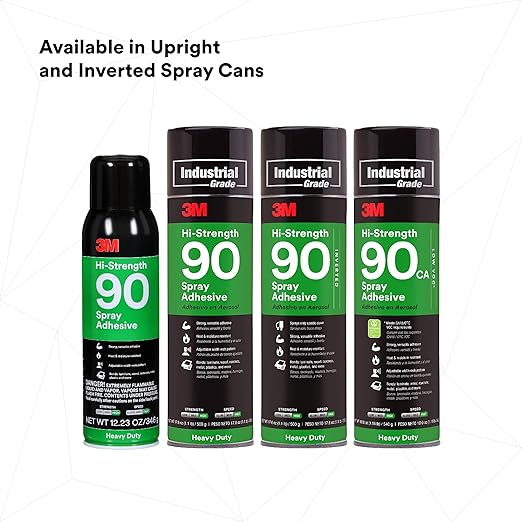 3M Hi-Strength 90 Spray Adhesive, Permanent, Bonds Laminate, Wood, Concrete, Metal, Plastic, Clear Glue, Net Wt 12.23 oz