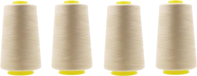 Mandala Crafts 4 Pack of Serger Threads Cones Spools - 20S/2 24000 Yards Polyester Cream Threads for Sergers Machine and Overlock Quilting Sewing Machine