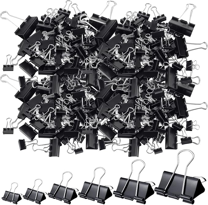 Yexiya 1000 Pcs Binder Clips Bulk Assorted Sizes Black Paper Clips Small Binder Clips Office Clips Bulk Mini Paper Clamps Multi Sizes for School Teachers Office Supplies (Multi Sizes)