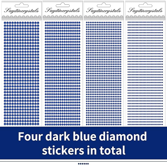 3090 Pcs 4 Sheets Rhinestone Stickers 3/4/5/6 mm Self Adhesive Craft Rhinestones Gems for Face Eyes Makeup Hair Body (Darkblue-3/4/5/6mm)