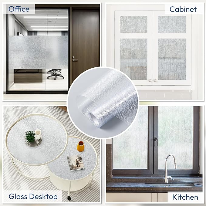 rabbitgoo Window Privacy Film Frosted Glass Clings, Decorative Sun UV Blocking Static Cling Window Covering, Removable Frosting Sticker for Home, Rain Silk, 35.4 x 78.7 Inches