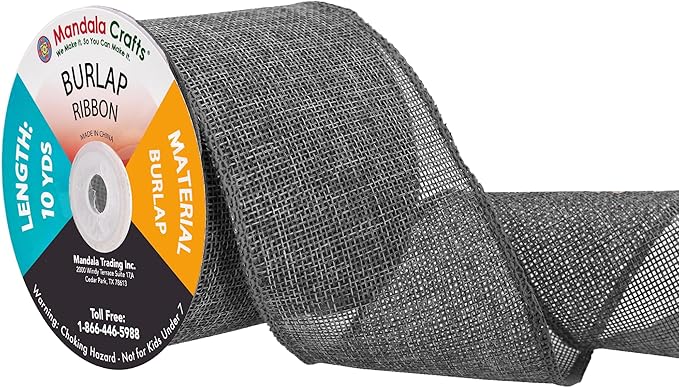 Mandala Crafts Gray Burlap Ribbon 3 Inches Wide Jute Ribbons for Crafts - 20 Yds Roll Rustic Burlap Wrap Trim Ribbons for Wreaths Bows Wedding Party Decoration