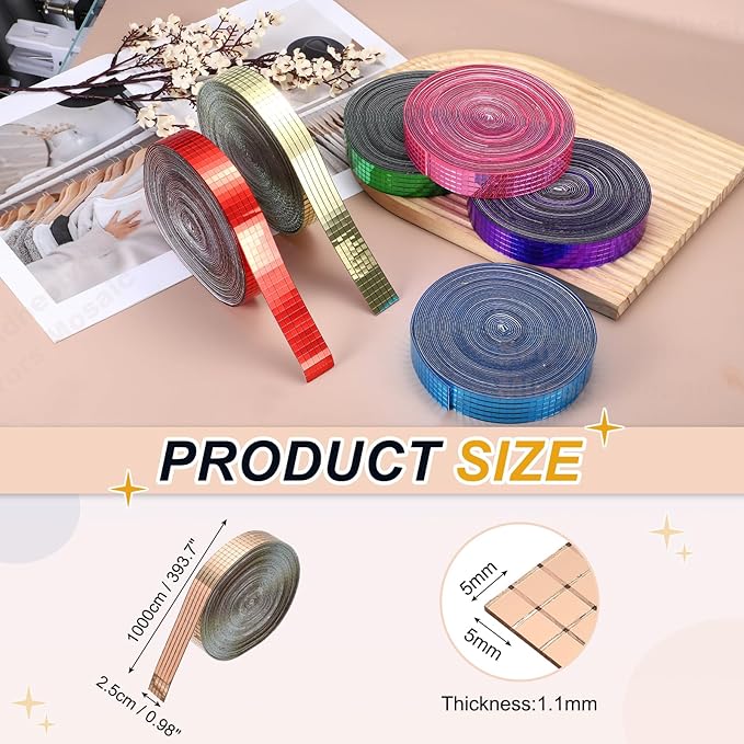 PATIKIL 5x5mm Self Adhesive Mirrors Mosaic Tiles, 10000 Pcs Square Mini Glass Mosaic Disco Tile Sticker for DIY Craft Disco Ball Party Decoration, Rose Gold