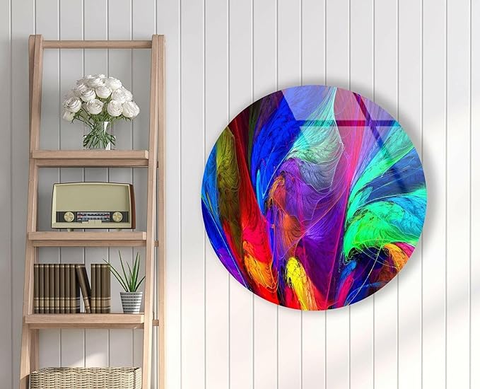 My Photostation.com 27.5''(70cm) Diameter Neon Colors Abstract Round Glass Wall Art Tempered Glass Printing Wall Decor Large Wall Art Wall Hangings