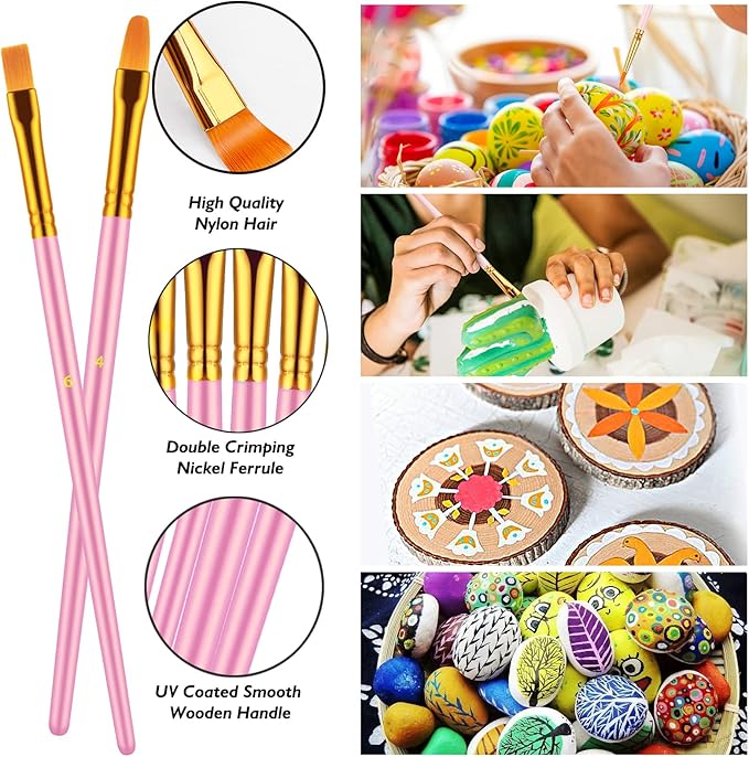Paint Brushes Set, 60 Pcs Paint Brushes for Acrylic Painting, Oil Watercolor Acrylic Paint Brush, Artist Paintbrushes for Body Face Rock Canvas, Kids Adult Drawing Arts Crafts Supplies, Pink