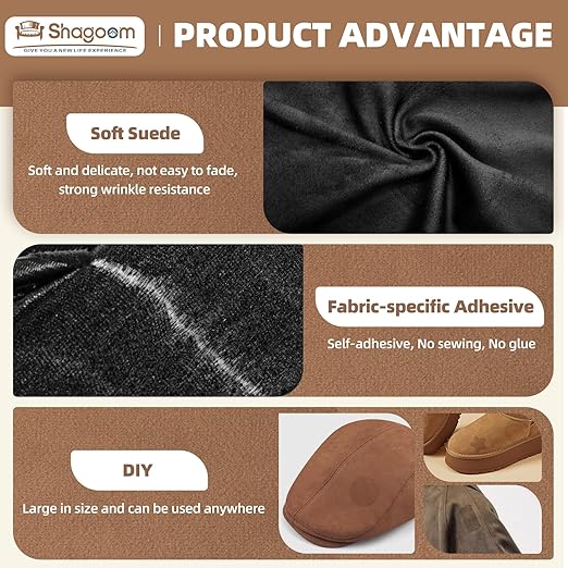 Suede Repair Patch, 17X158 Inch Fabric Large Repair Tape, Self-Adhesive Patches for Furniture, Sofa, Car Interior, Shoes, Hand Bag, Clothing (Brown, 17X158 Inch)